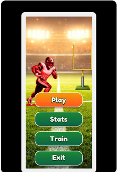 Menu gry z przyciskami Play, Stats, Train i Exit
